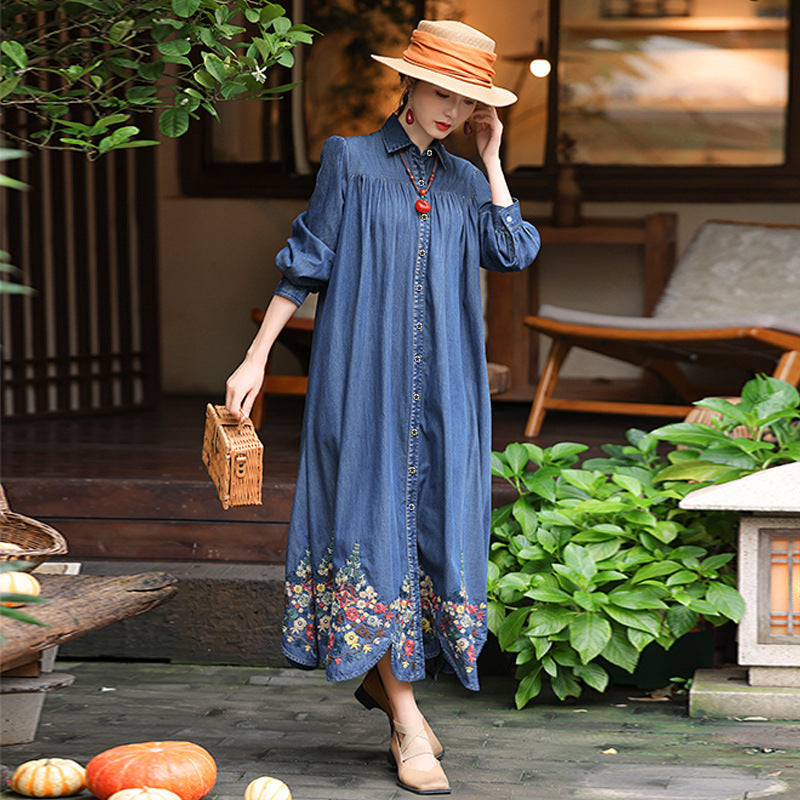 Retro Machine Embroidery Denim Skirt For Women