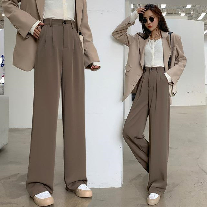 High Waist Vertical Straight Leg Casual Pants