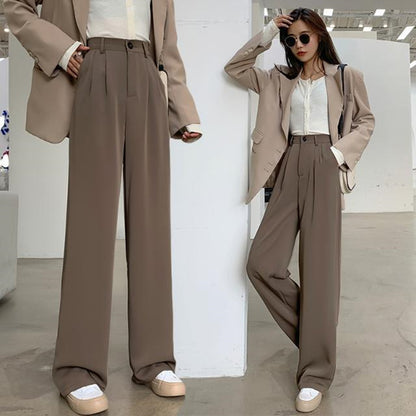 High Waist Vertical Straight Leg Casual Pants