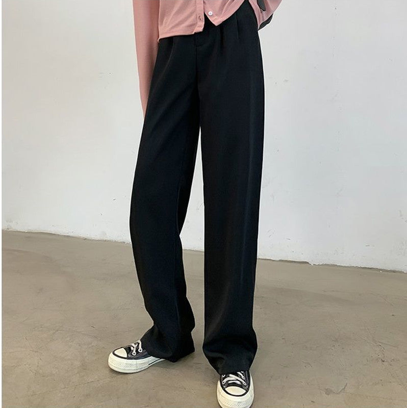 High Waist Vertical Straight Leg Casual Pants