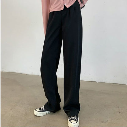 High Waist Vertical Straight Leg Casual Pants