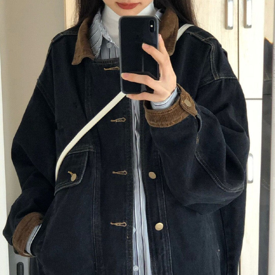 Black Denim Jacket Women Retro Design Sense