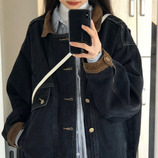 Black Denim Jacket Women Retro Design Sense