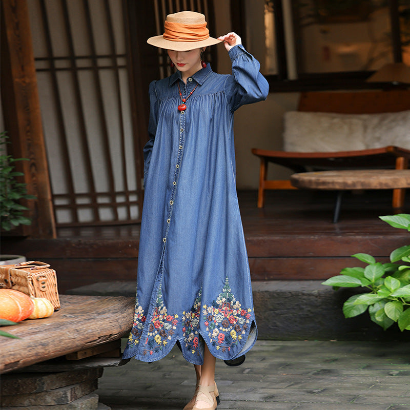 Retro Machine Embroidery Denim Skirt For Women