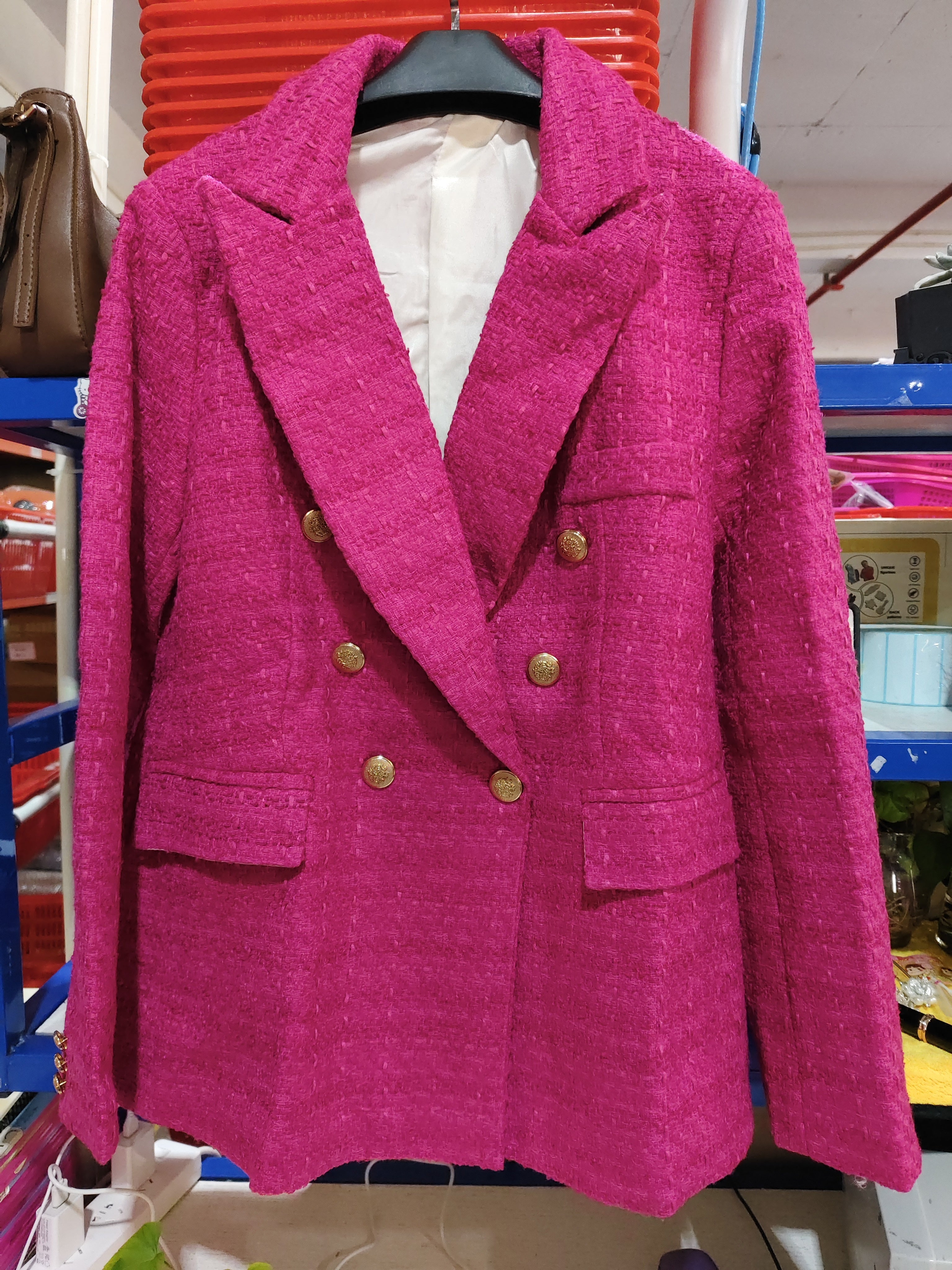 Textured Double-breasted Blazer