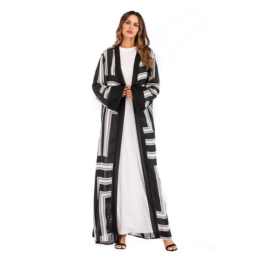 Stripe Loose Lace Cardigan Robe Female
