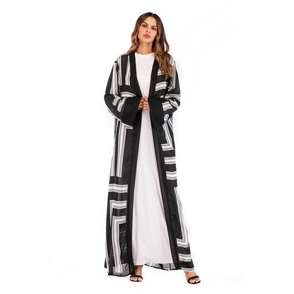 Stripe Loose Lace Cardigan Robe Female