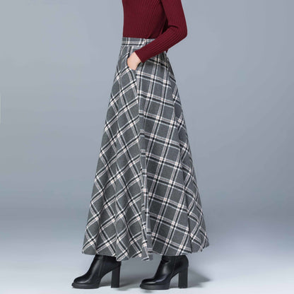 Woolen Skirt High WaistSlim Allmatch Pocket Long Skirt Elastic Waist Aline Big Skirt