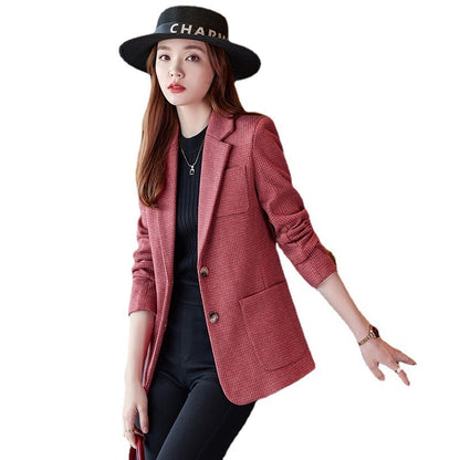 Houndstooth Blazer Women Slimming And Fashionable
