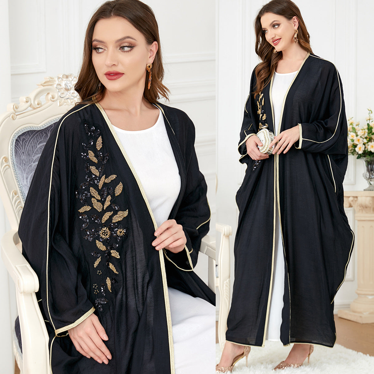 Middle Eastern Long Sleeved Patchwork Bat Sleeved Dress
