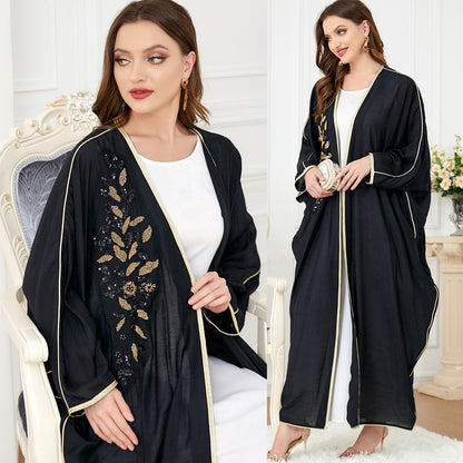 Middle Eastern Long Sleeved Patchwork Bat Sleeved Dress
