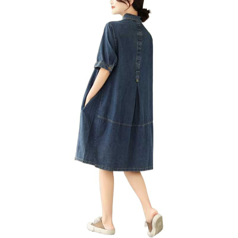 Solid Color Denim Dress Women