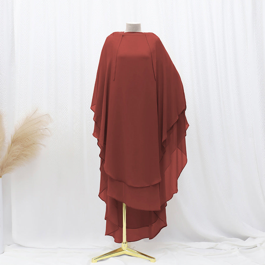 Solid Color Front And Rear Double-layer Chiffon Large Swing Headscarf