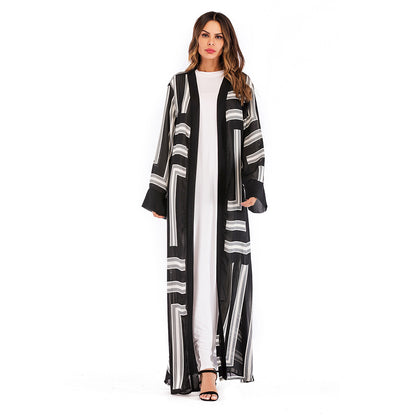 Stripe Loose Lace Cardigan Robe Female