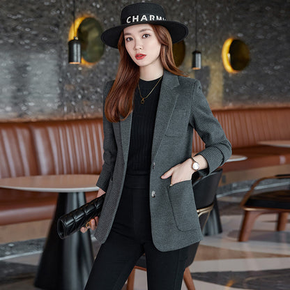 Houndstooth Blazer Women Slimming And Fashionable