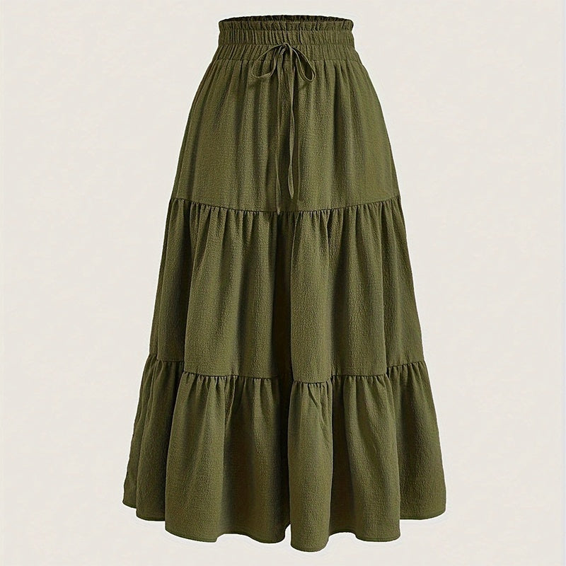 Women's Solid Color High-Waist Knot Detail Flowy Pleated Midi Skirt - Elegant A-Line Skirt For Spring Summer