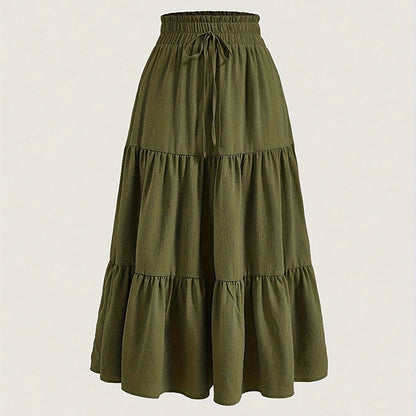 Women's Solid Color High-Waist Knot Detail Flowy Pleated Midi Skirt - Elegant A-Line Skirt For Spring Summer