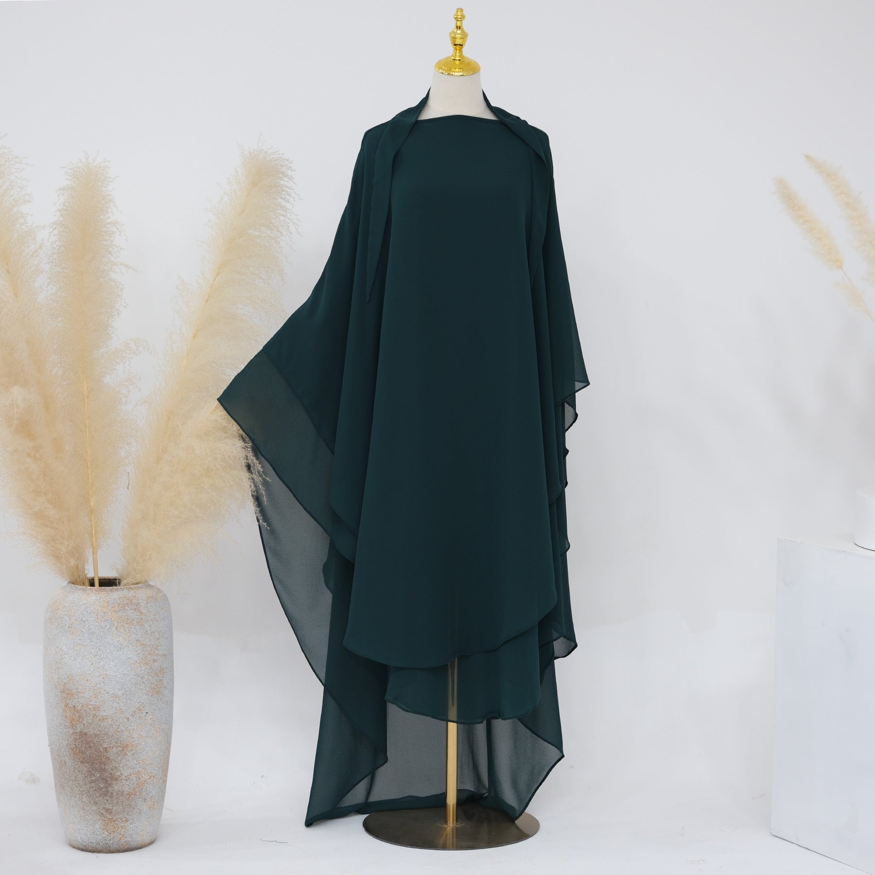 Solid Color Front And Rear Double-layer Chiffon Large Swing Headscarf