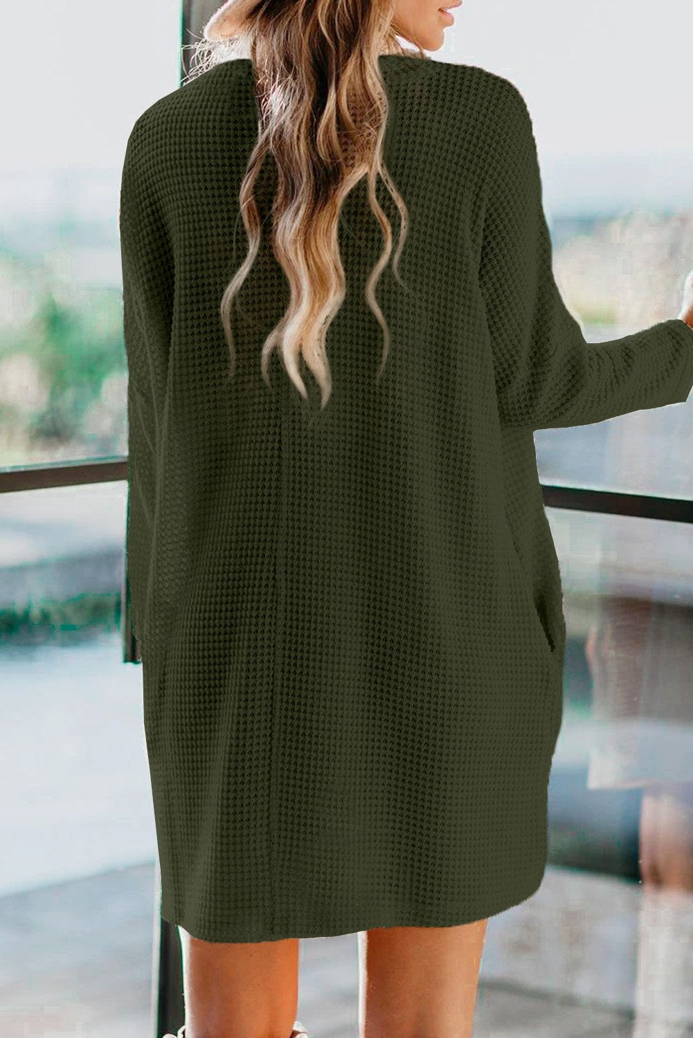 Cowl Neck Long Sleeve Pocketed Knit Mini Dress