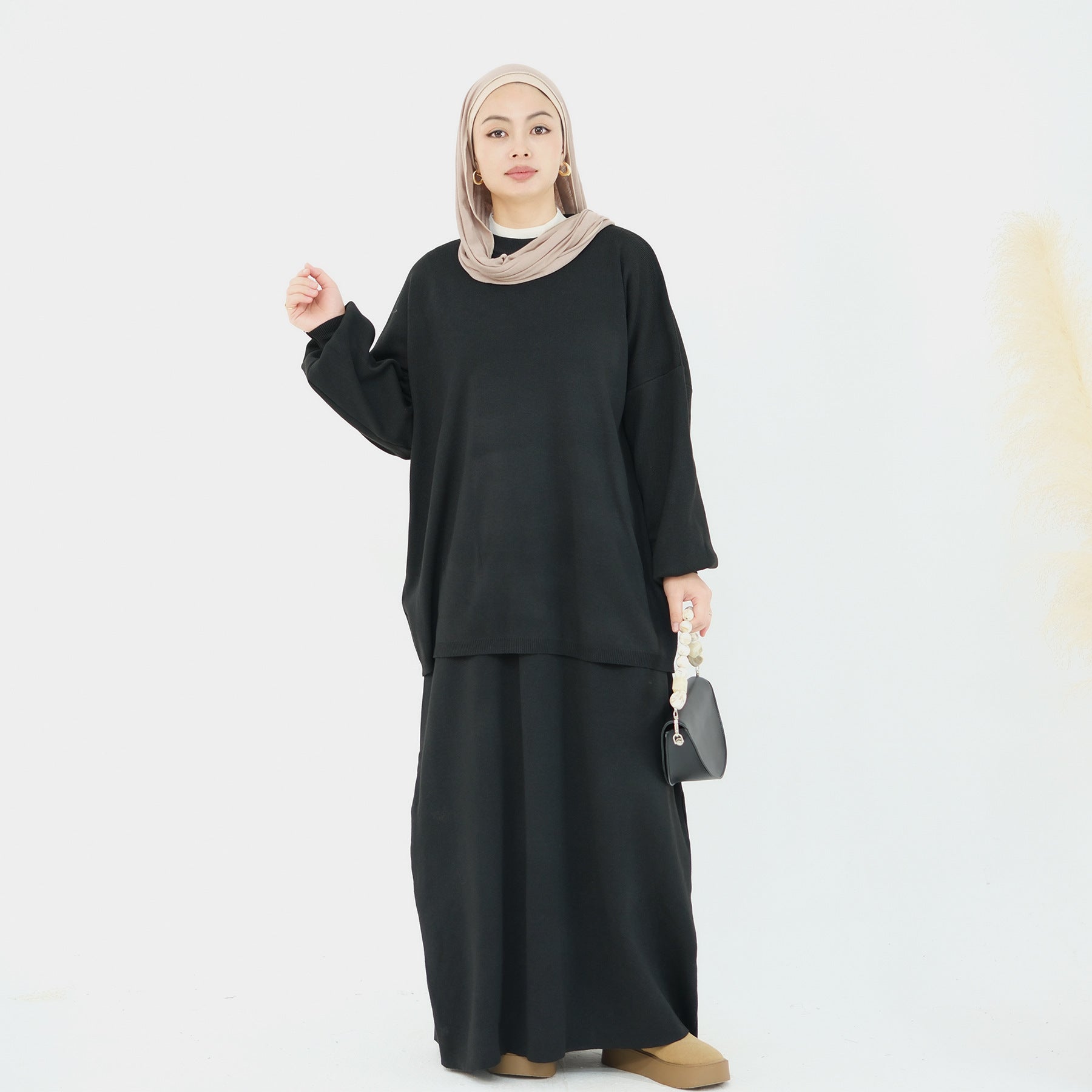 Autumn And Winter Thickening Knitting Suit Solid Color Multi-color Two-piece Set