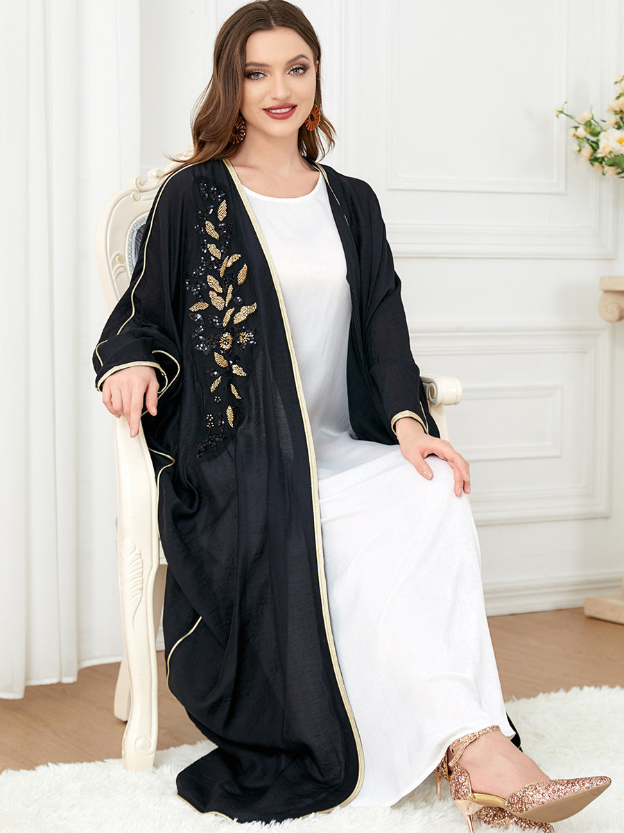 Middle Eastern Long Sleeved Patchwork Bat Sleeved Dress