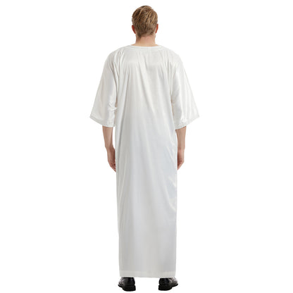 Men's Satin Mid-sleeve Embroidered Robe