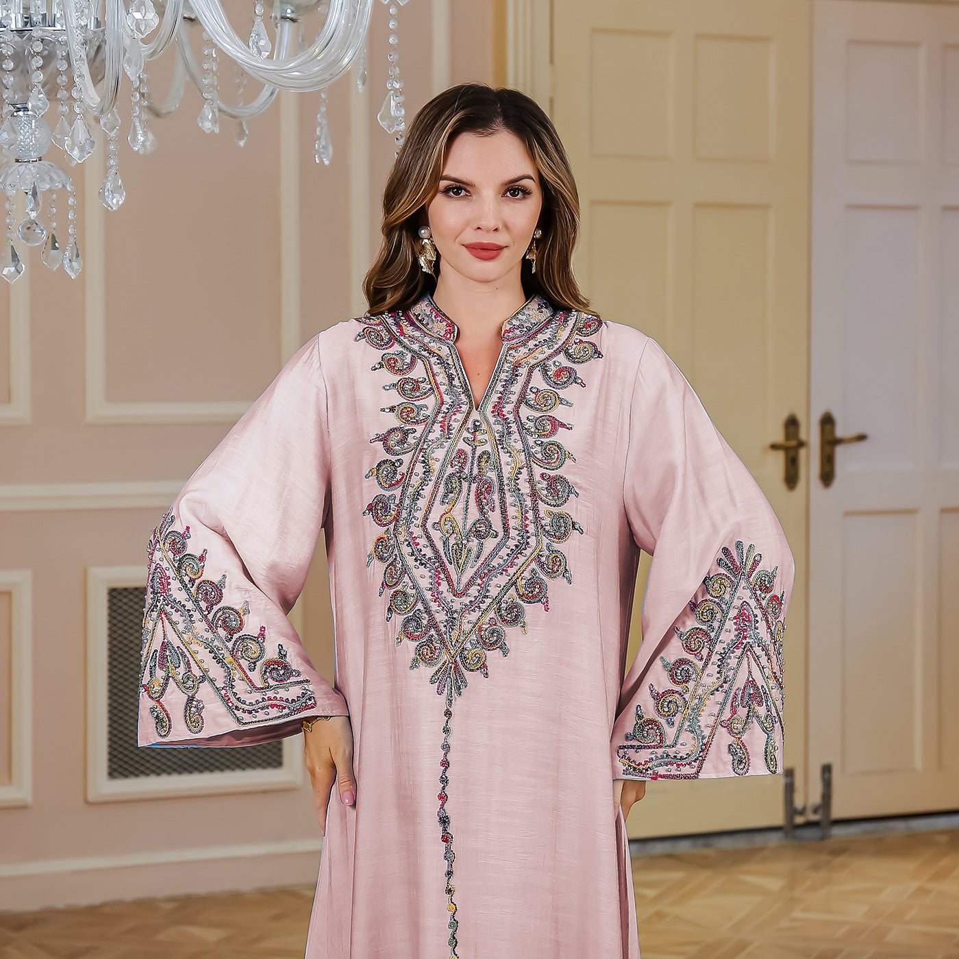 Embroidered Robe Gown Elegant Dress