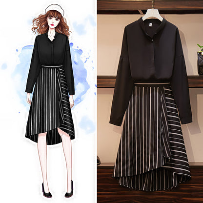 Ladies Casual Suit Long Sleeve Shirt Skirt