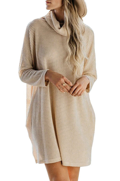 Cowl Neck Long Sleeve Pocketed Knit Mini Dress