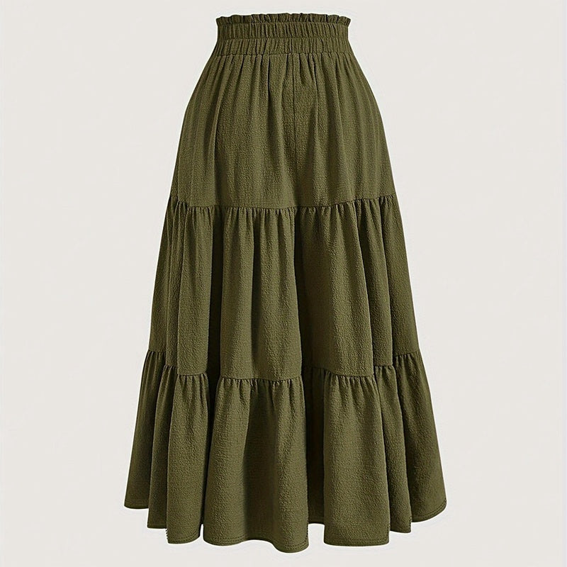 Women's Solid Color High-Waist Knot Detail Flowy Pleated Midi Skirt - Elegant A-Line Skirt For Spring Summer