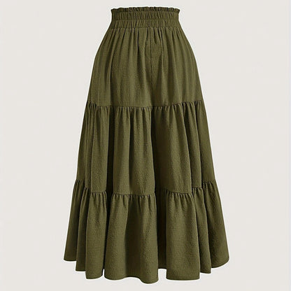 Women's Solid Color High-Waist Knot Detail Flowy Pleated Midi Skirt - Elegant A-Line Skirt For Spring Summer