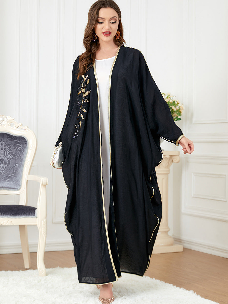 Middle Eastern Long Sleeved Patchwork Bat Sleeved Dress