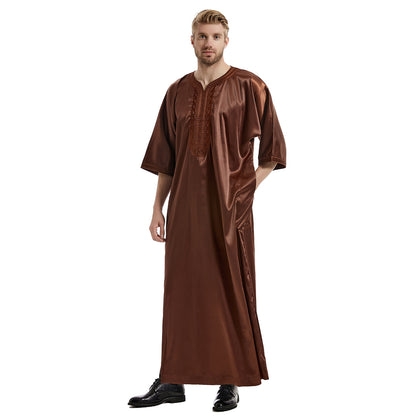 Men's Satin Mid-sleeve Embroidered Robe