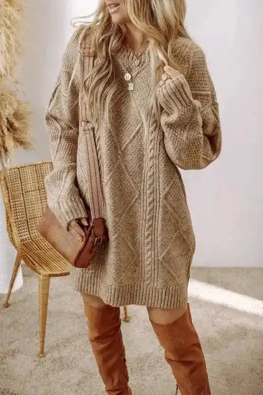 Cable Knit Dress - Drop Shoulder Loose Fit
