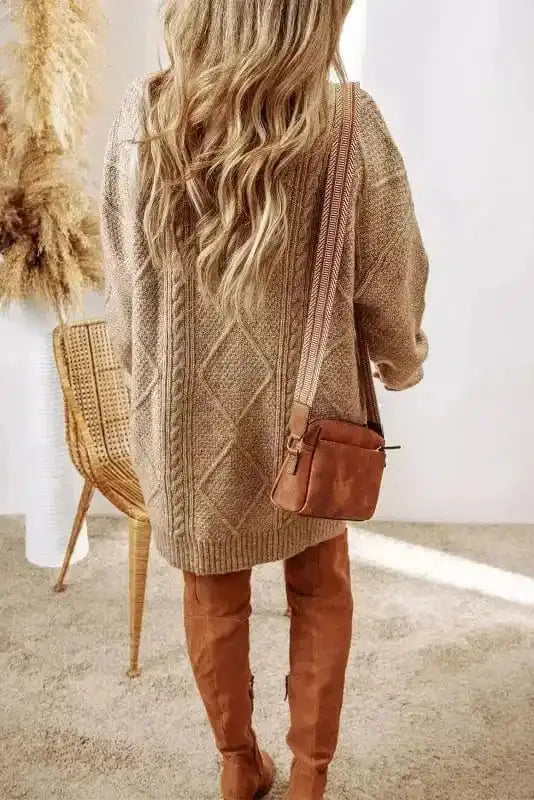 Cable Knit Dress - Drop Shoulder Loose Fit