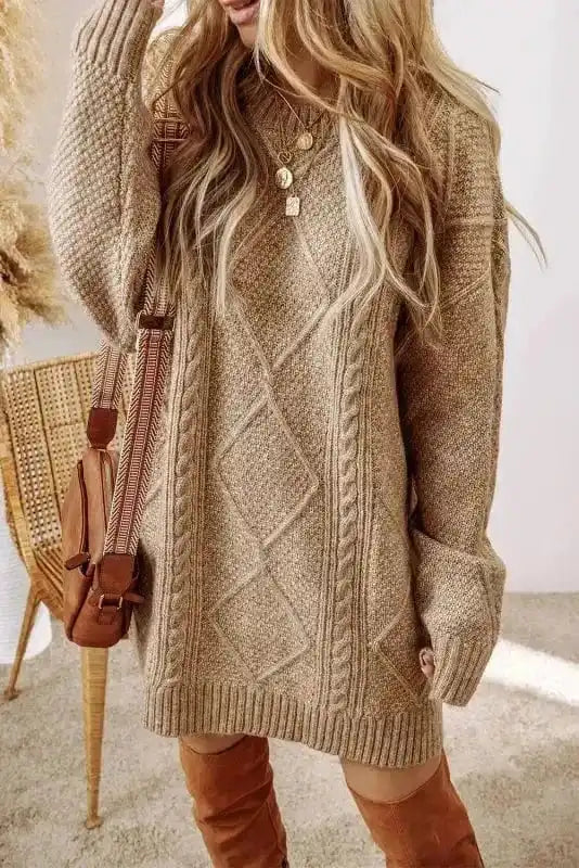 Cable Knit Dress - Drop Shoulder Loose Fit