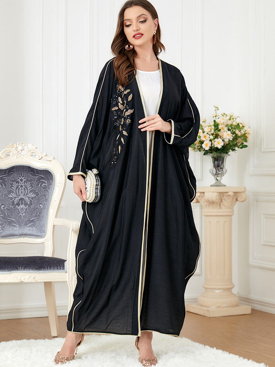 Middle Eastern Long Sleeved Patchwork Bat Sleeved Dress