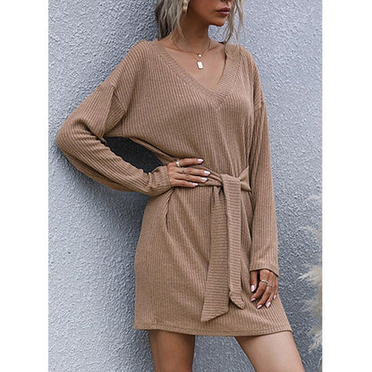 Women's Solid Color Knit Long Sleeve Dress