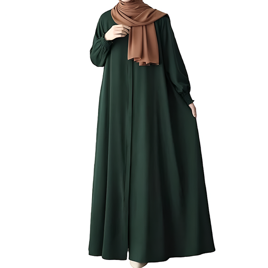 Women & Girl Front Open Zipper Abaya n Firdaus Fabric Size M Color