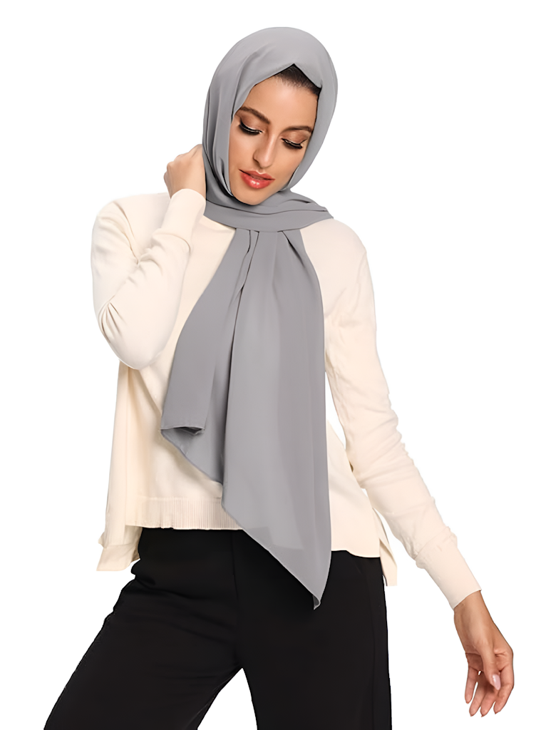 Women Chiffon Hijab Scarfs Long Shawl Size 177X68X0.3 CM  Color Grey