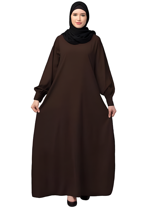 Women's & Girl Inner Abaya Dress With Cuff Sleeves Size M Color Brown