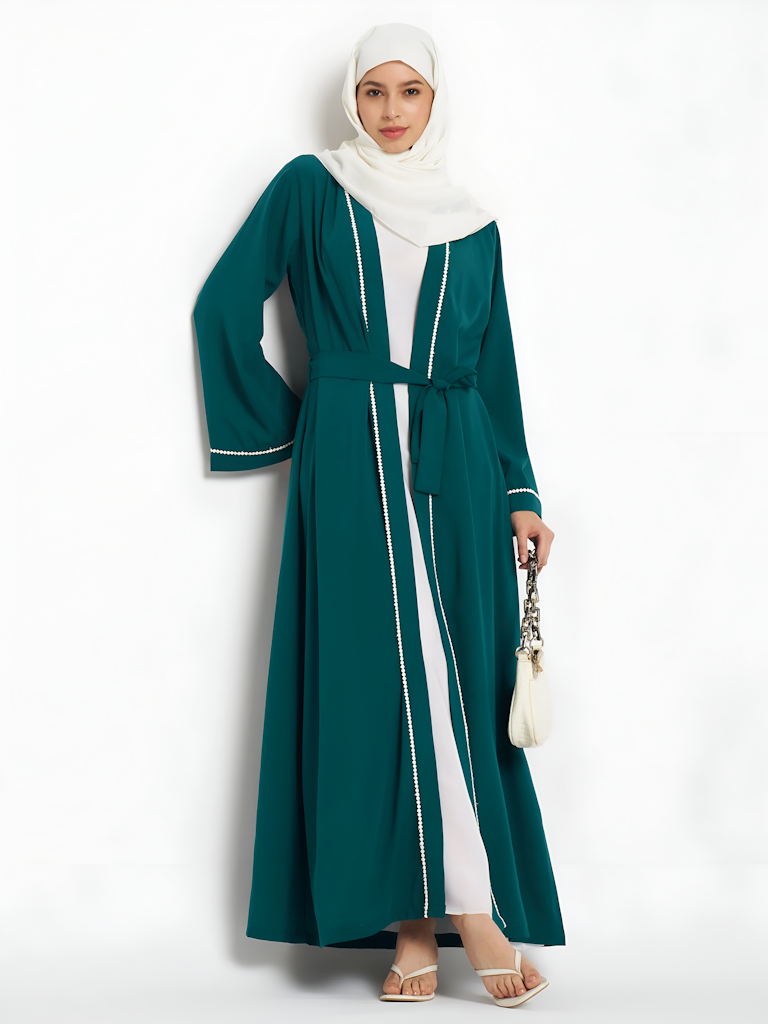 Women's 2 Piece Lace Shrug Set Abaya With Georgette Scarf Size M Color